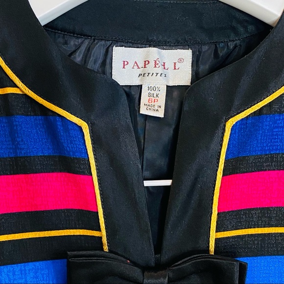 Vibrant Multi-Color Striped Silk Blazer Size 6 - Picture 7 of 8